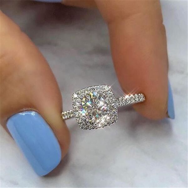 

drop shipping ins top sell сладкие cute fine jewelry 925 белый топаз cz алмазный promise обручальное кольцо стерлингового серебра круглый cu, Silver