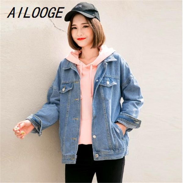 

women's jackets ailooge 2021 spring autumn women bf basic denim jacket long sleeve loose female jeans coat casual vintage outwear1, Black;brown