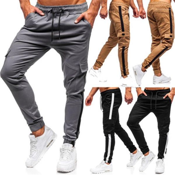 

colors pants fashion trend hypotenuse drawstring sports pencil pants spring male new casual skinny trousers mens splicing stripe, Black