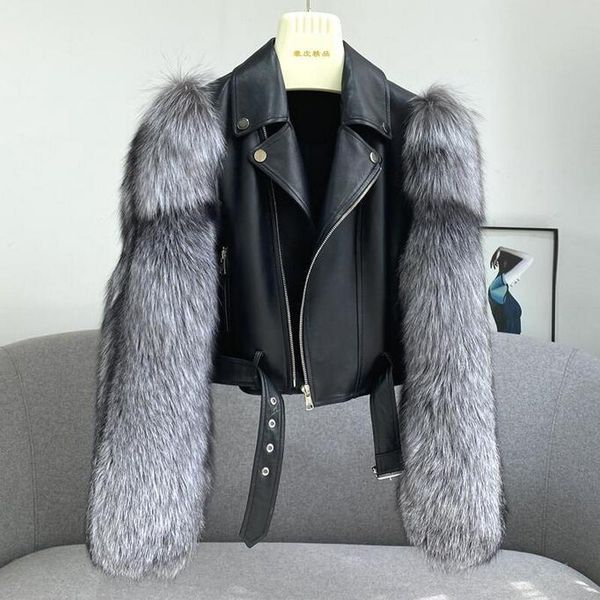 

zdfurs * женщины из натуральной кожи меховой курток натурального меха пальто мода зима теплой одежда девушка прохладной шинели outwear, Black