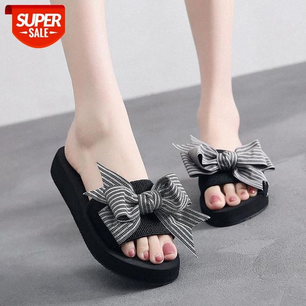 

female summer fashion handmade bow slippers women's non-slip wedge heel shoes casual breathable beach slippers shoes #yw0s, Black