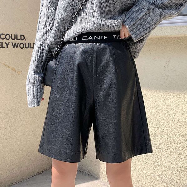 

autumn / winter 2020 shorts women's high waists show thin loose open capris for all kinds of wear leather pants and boots, Black;gray