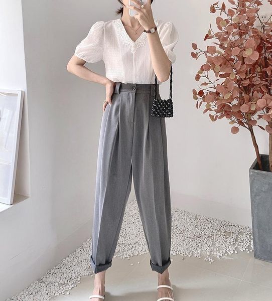 

fales summer laziness whims fashionable high-waisted suit pants loose slimming thin casual pants trousers female k39311, White