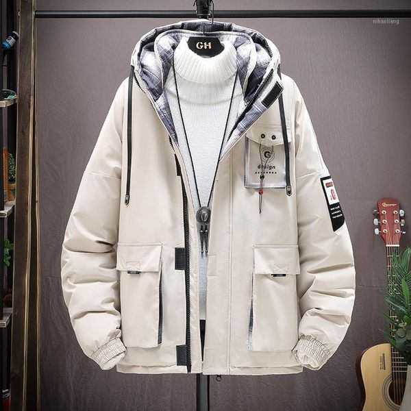 

men's down & parkas 2021 winter coat men jacket windbreaker hooded thicken men's streetwear hip hop trench long parka1, Black