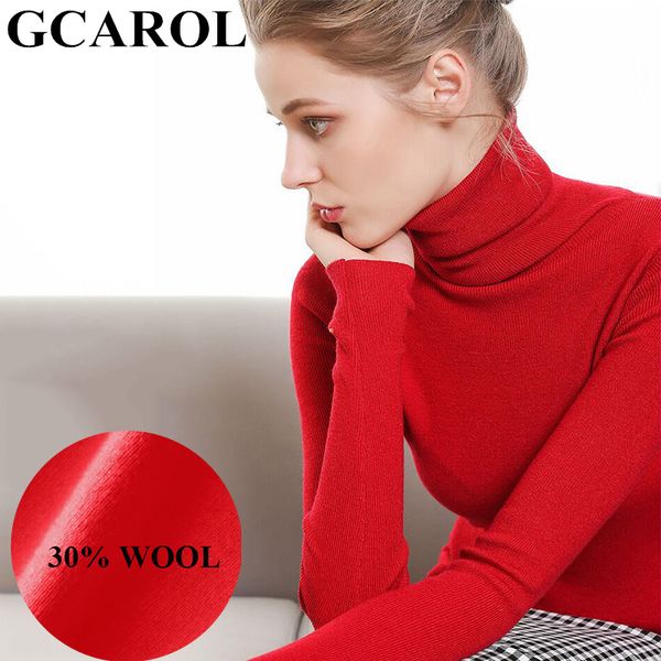 

gcarol new women turtleneck slim sweater 30% wool minimalist jumper stretch spring fall winter base knit pullover lj201127, White;black