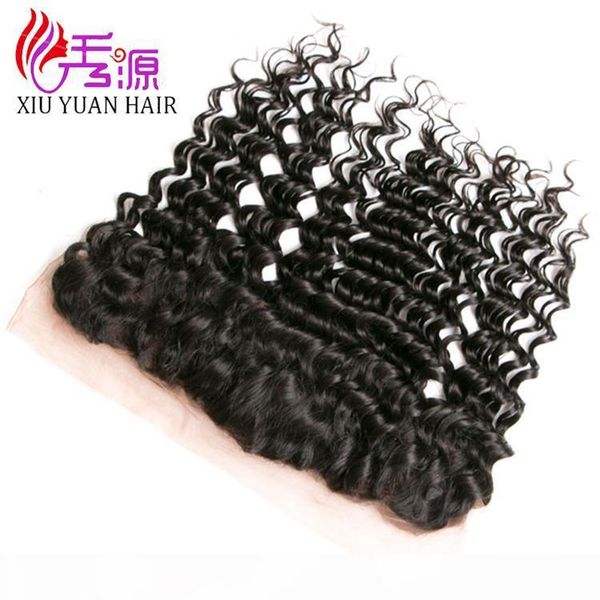 

cuticle aligned virgin remy human hair 13x4 lace closure xiuyuanhair natural color brazilian deep wave virgin human hair lace closure, Black;brown