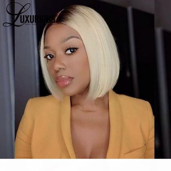

#1b 613 short bob wigs honey blonde lace front human hair wigs brazilian straight human hair transparent lace pre plucked, Black;brown