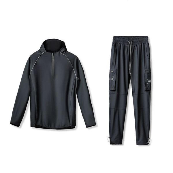 

suit new fashion autumn sports fitness two piece hooded sweater and trousers men's leisure training, Gray