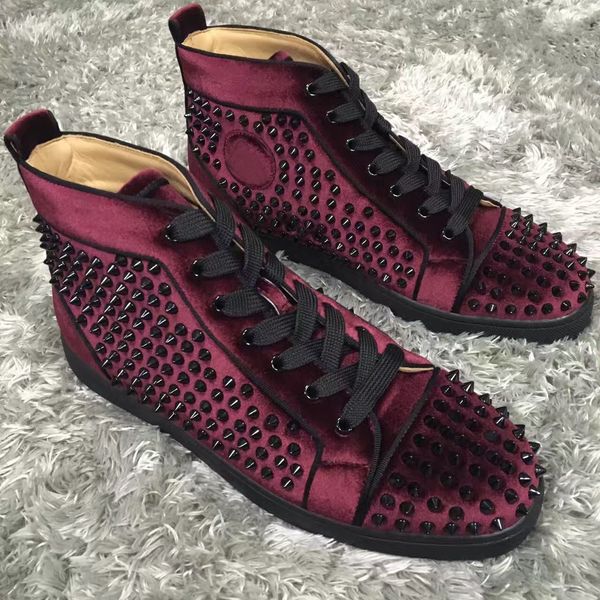 

classic brands spikes men's high red bottom sneakers perfect rivets skateboard walking couple outdoor wholesale sports party wedding, Black