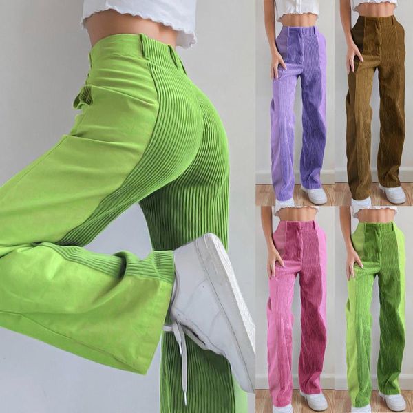 

fashion women sweatpants corduroy solid color splicing sports long pants loose straight pants casual outdoor jogging trousers, Black;blue