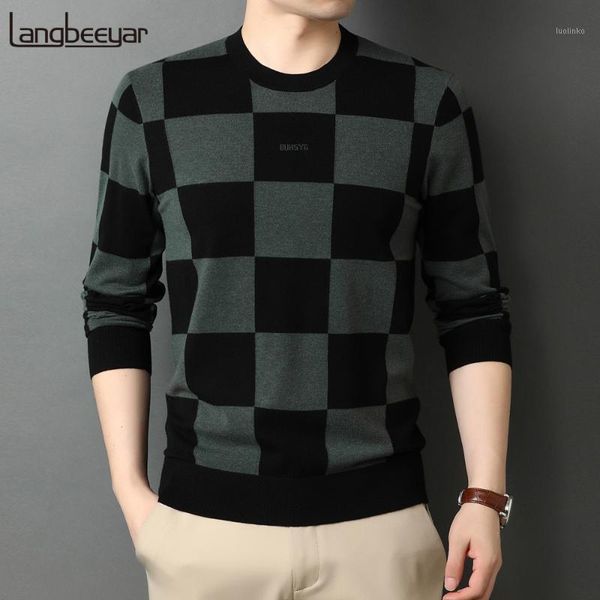 

2020 high end new fashion brand knit pullover cool plaid men winter warmer sweater crew neck autum casual jumper men clothing1, White;black