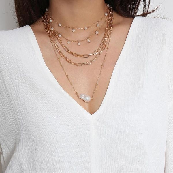 

bohemian special-shaped imitation pearl tassel pendant necklace collar statement multi layer choker necklace women jewelry gift, Silver