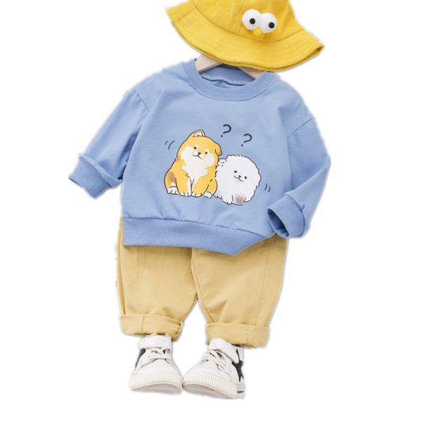 

spring autumn children baby boys girls cotton clothes cartoon t-shirt pants 2pcs/sets toddler casual clothing infant tracksuitsx1019, White