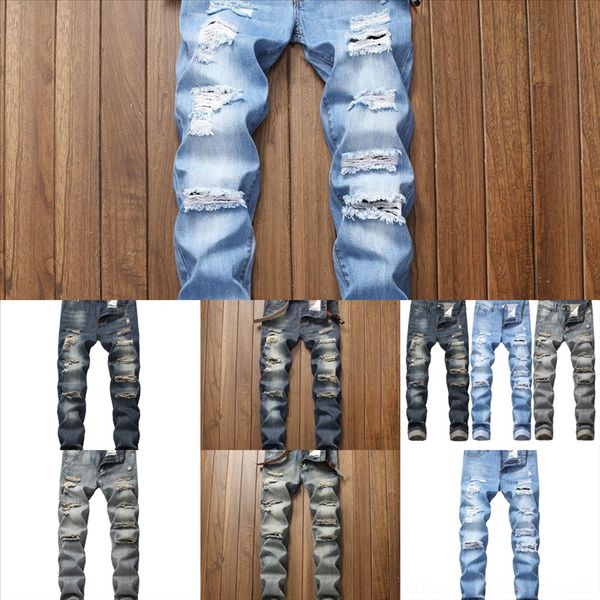 

sl5ye men denim denim jogger new style fashion hole stretch hip jeans man jeans hop joggers men trendy, Black