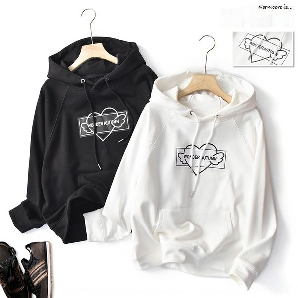 

осень 2020 новых женщин корейской балахон версия свободный иностранный стиль ленивый стиль сплошной цвет потерять hoodie top iiqtt, Black