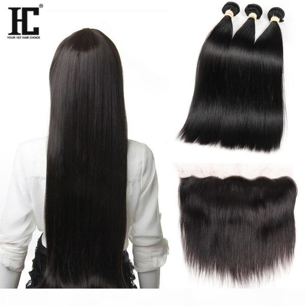 

hc hair 8a brazilian virgin hair with frontal brazilian straight hair with closure ear to ear lace frontal closure with bundles, Black;brown