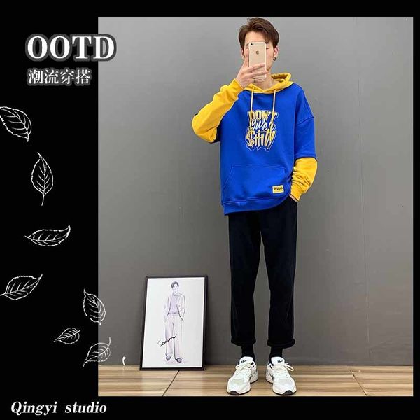

suit ins fake two piece hooded sweater men's loose student's autumn 2020 new coat