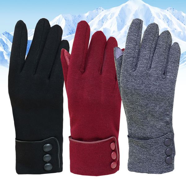

womens winter with touch screen and liners autumn warm cashmere full finger button bow gloves mittens driving luvas, Blue;gray
