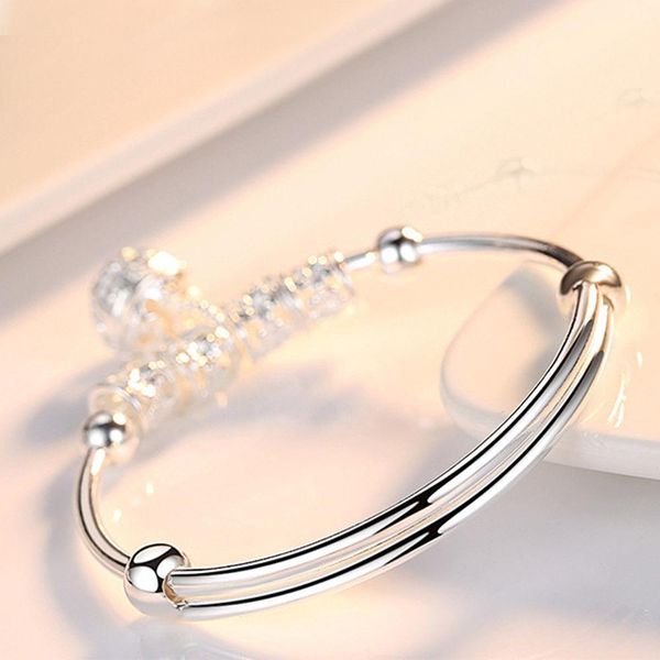 

wholesale fine fashion silver color charm artificial stone bangle cuff bracelet ball bell pendants women jewelry wedding gift h bbycbf, Black