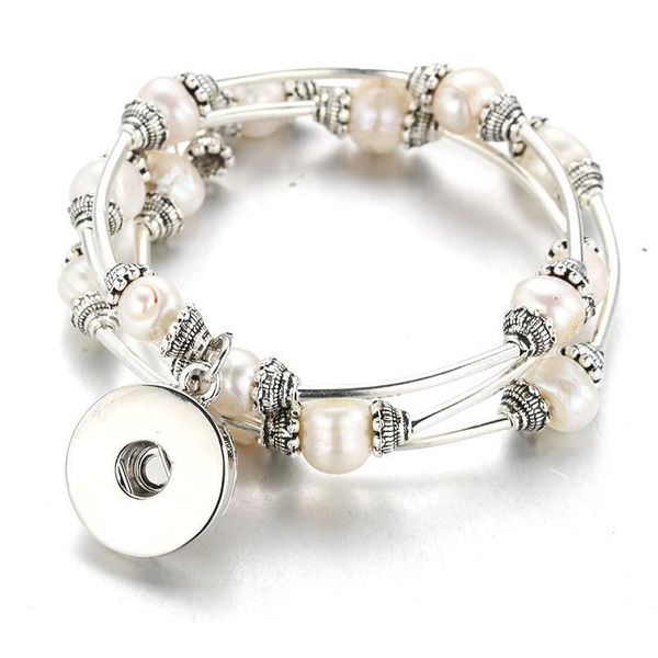 

4 styles snap jewelry real white pearl bracelets elasticity heart snap button bracelet charms fit 18mm snap butto bbyxsh, Golden;silver