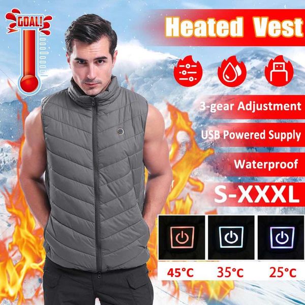 

outdoor t-shirts usb smart heating vest 3 gear temperature adjustment infrared electric women flexible thermal winter warm, Gray;blue