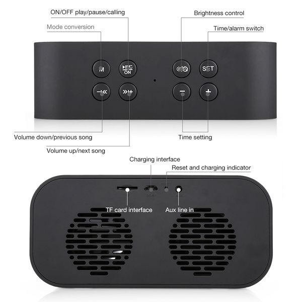 

aec bt501 portable wireless bluetooth speaker v5.0 column subwoofer music sound box led wireless speaker alarm clock mirror