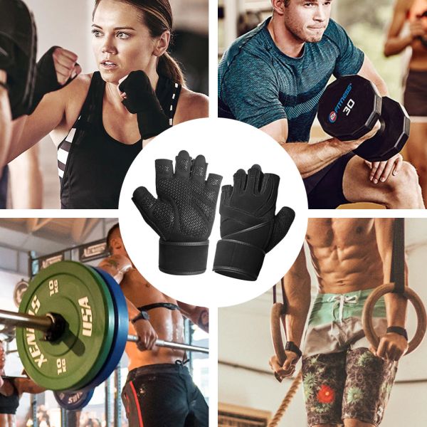 

half-finger fitness sports gloves wrist protector sweat absorption silicone anti-skid hand training gloves custom wholesale 009, Black