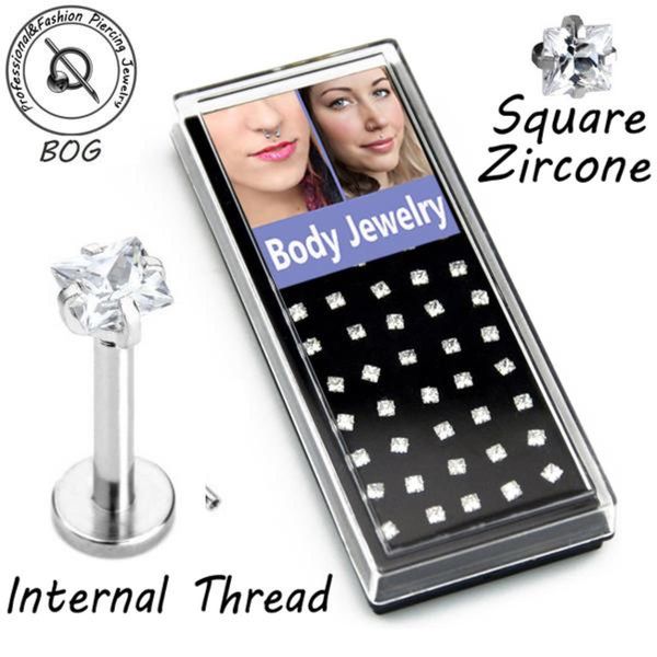 

bog-40 pieces 316l surgical steel prong set square zircon gem monroe labret lip ring ear earlet tragus nail earrings stud 16g q jllstr, Silver