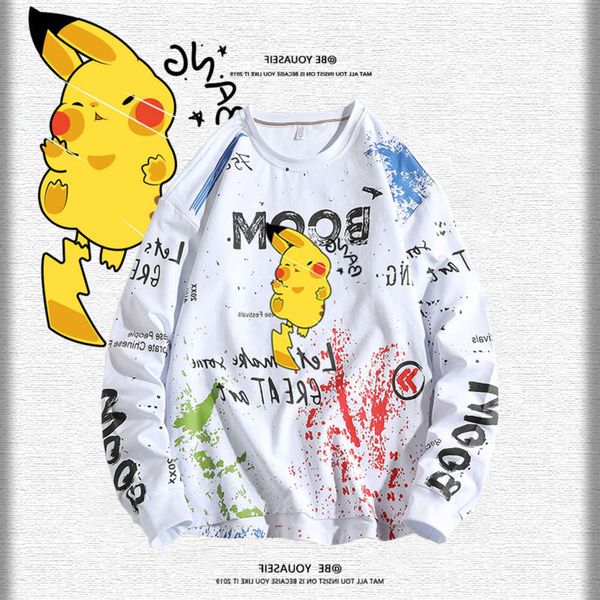 

autumn and winter japanese spirit joint sweater men's round neck hoodless long sleeve t-shirt fashion brand ins hip hop couple top, Black