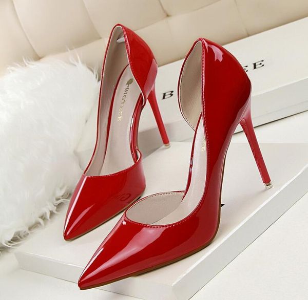 

10cm high thin heels women pumps pointed toe shallow bridal wedding shoes ladies women shoes nude high heels big size 34-42, Black