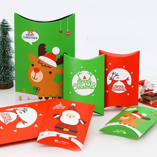 

50pcs/lot merry christmas pillow box candy cookies boxes red gift box green packaging paper sugar case red green elk party wrapp1