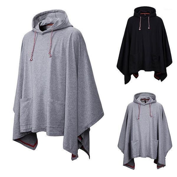 

hoodies men fashion cloak coats hooded solid cape big pockets decor 2020 loose streetwear irregular sweatshirts male1, Black