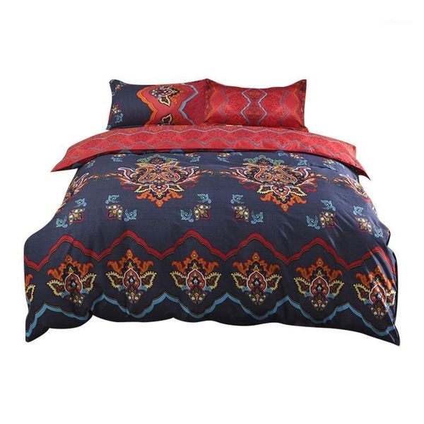 

3pcs/set ethnic style elegant quilt cover and pillowcase soft duvet cover zipper bedding set home bedding kit1