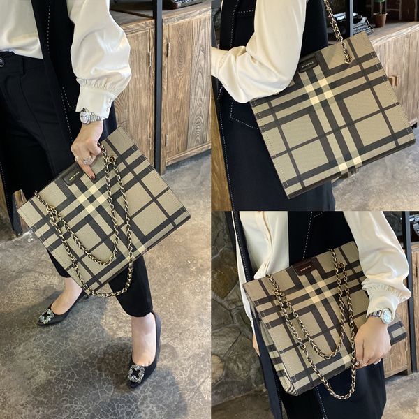 

leather women's new lattice chain big simple tote portable one shoulder bag