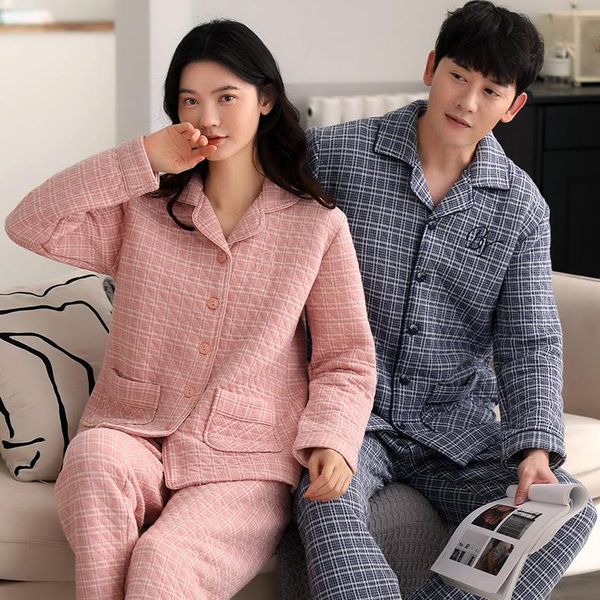 

men's sleepwear oversize autumn winter lovers pajamas cotton leisure concise two-piece homewear suit female male thick spring, Black;brown