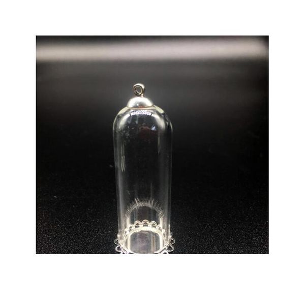 

20sets/lot 50*18mm bell tube wishing glass globe jars silver plated lace base 8mm beads cap set diy glass vials pendant bbymmy, Black