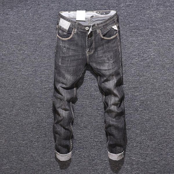 

2020 new simple men's jeans retro solid color water wash zipper jeans for men autumn casual straight breathable mens, Blue