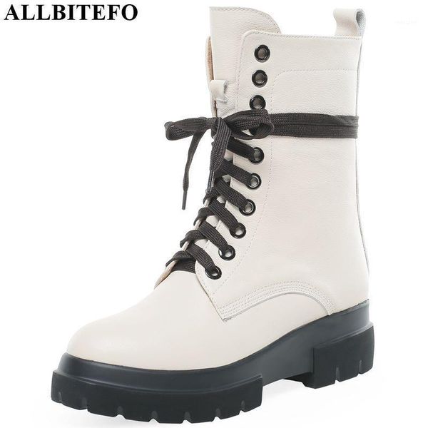 

boots allbitefo real genuine leather women pure color fashion ankle academic style comfortable autumn winter1, Black