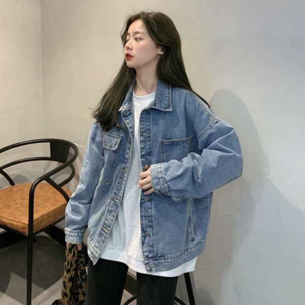 

women's jackets female casual single-breasted lapel short denim jacket korean fashion woman's autumn retro harajuku loose long-sle, Black;brown