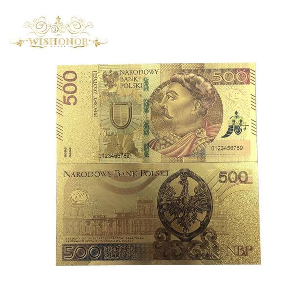 

1pcs nice poland banknotes 500 bill pln gold banknotes in 24k gold plated paper money replica for collection sqcpar pingtoy