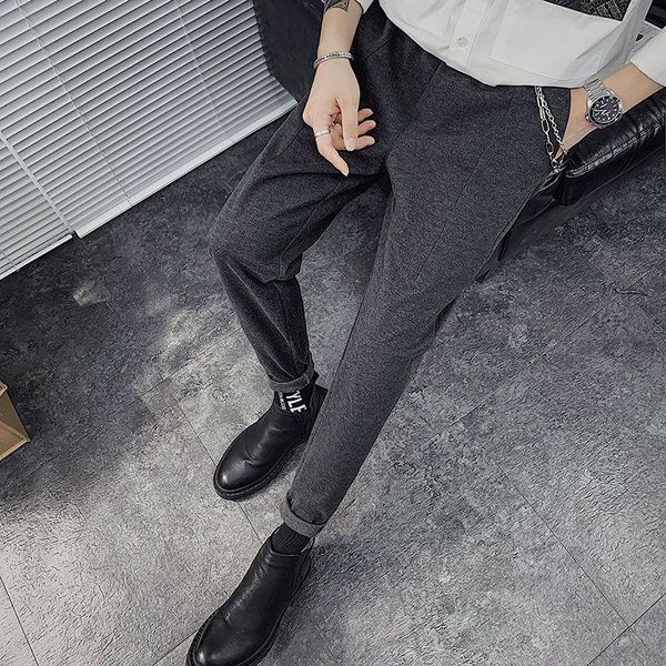 

men's casual pants 2021 spring winter new solid color plus velvet trousers ins fashion loose pants trend trend handsome m-3xl, Black
