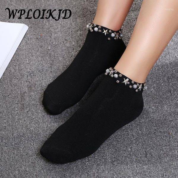 

wploikjd]japan handmade pearl stars fishnet socks harajuku hollow out women creative sox college style socks calcetines mujer1, Black;white