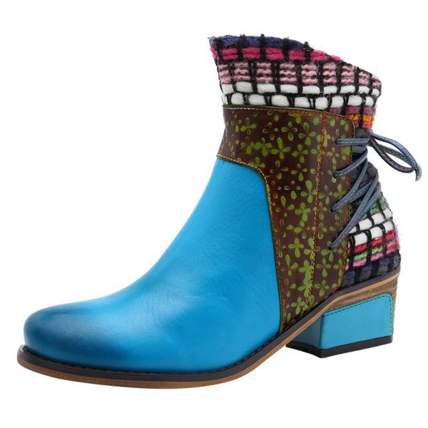 

boots retro vintage women handmade weave artificial leather pattern ankle lace shoes bohemian warmer hiking snow, Black