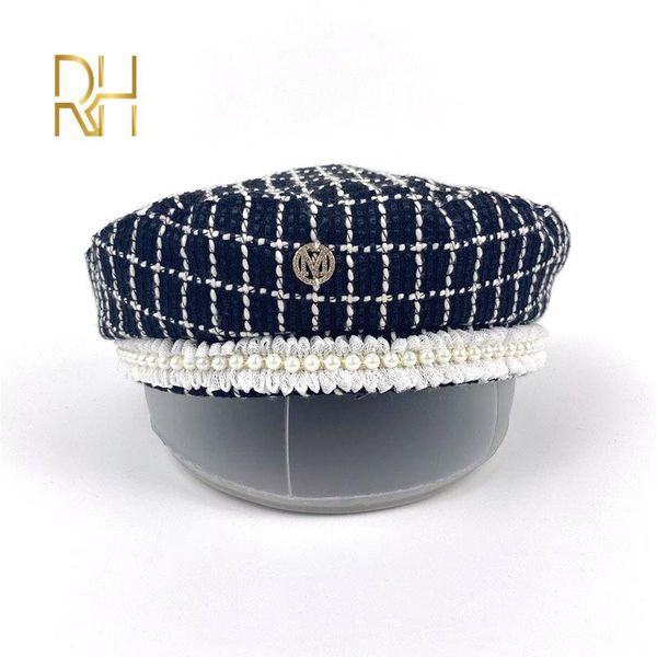 

berets french autumn winter hat classic plaid pearl ribbon lady beret women leisure elegant painter for femal outdoor rh, Blue;gray