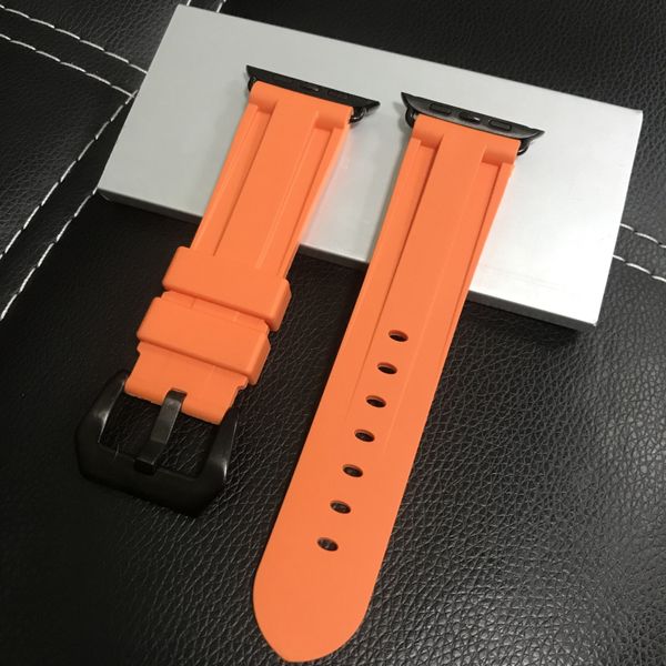 

sport orange rubber watch band strap watch accessories luxury silicone for apple iwatch band series 5 4 3 2 1 iwatch band with black buckle, Black;brown