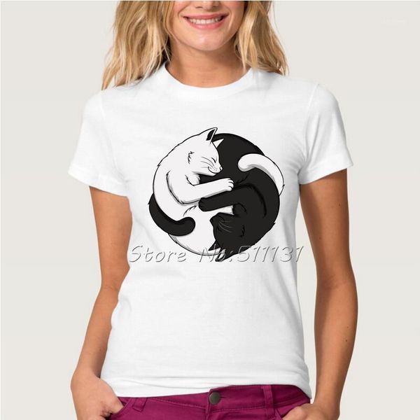 

wholesale- funny novelty yin yang cats design t shirt women/lady fashion casual black/white cat animal short sleeve tee clothes1