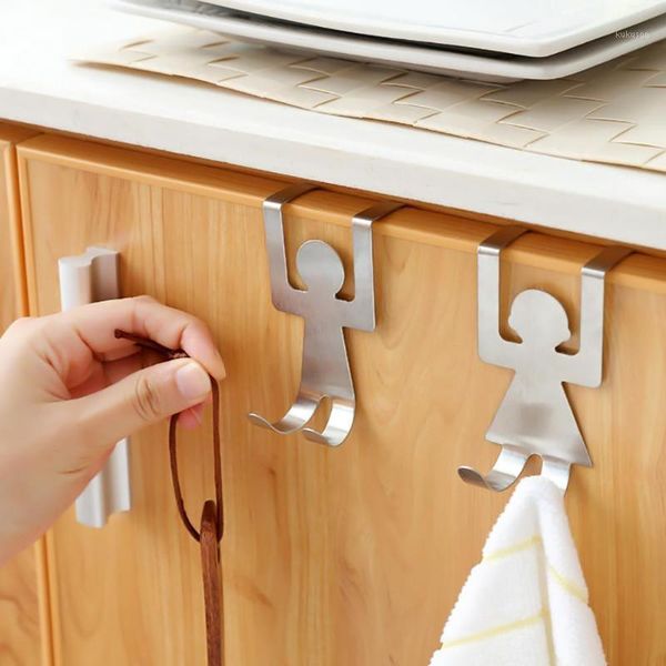 

2pcs cute human shaped stainless steel door dual hanger hook hat coat holder kitchen cabinet storage hook kitchen accessories1