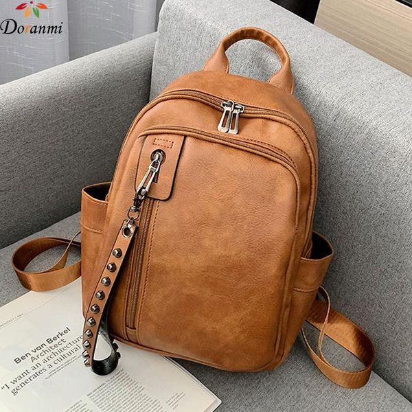 

doranmi vintage кожа женского рюкзак 2020 мода женского рюкзаки rivet schoolbag кожа mochila плечо назад сумки bg315