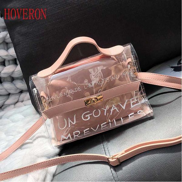 

hoveron 2pcs fashion women clear transparent shoulder bag jelly candy summer beach handbag woman messenger bags bolsa feminina