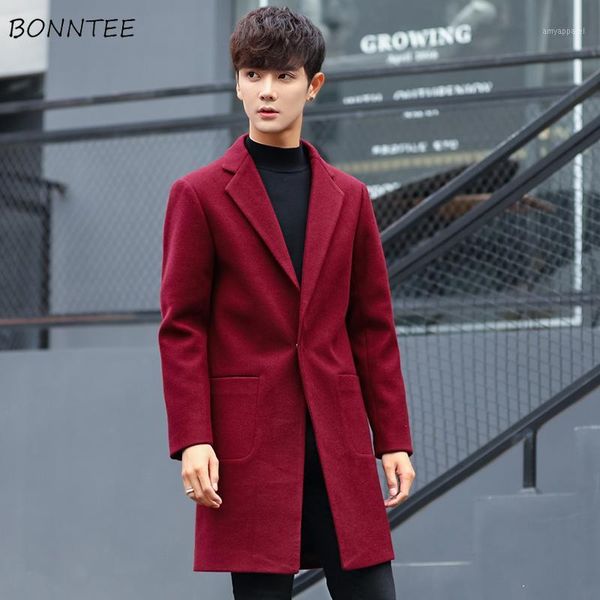 

men's wool & blends men solid simple all match males slim fit comfortable mens long sleeve casual trendy ulzzang overcoat chic1, Black